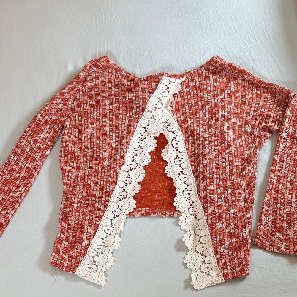 Entro Textured Orange and Cream Sweater - Picture 6 of 8